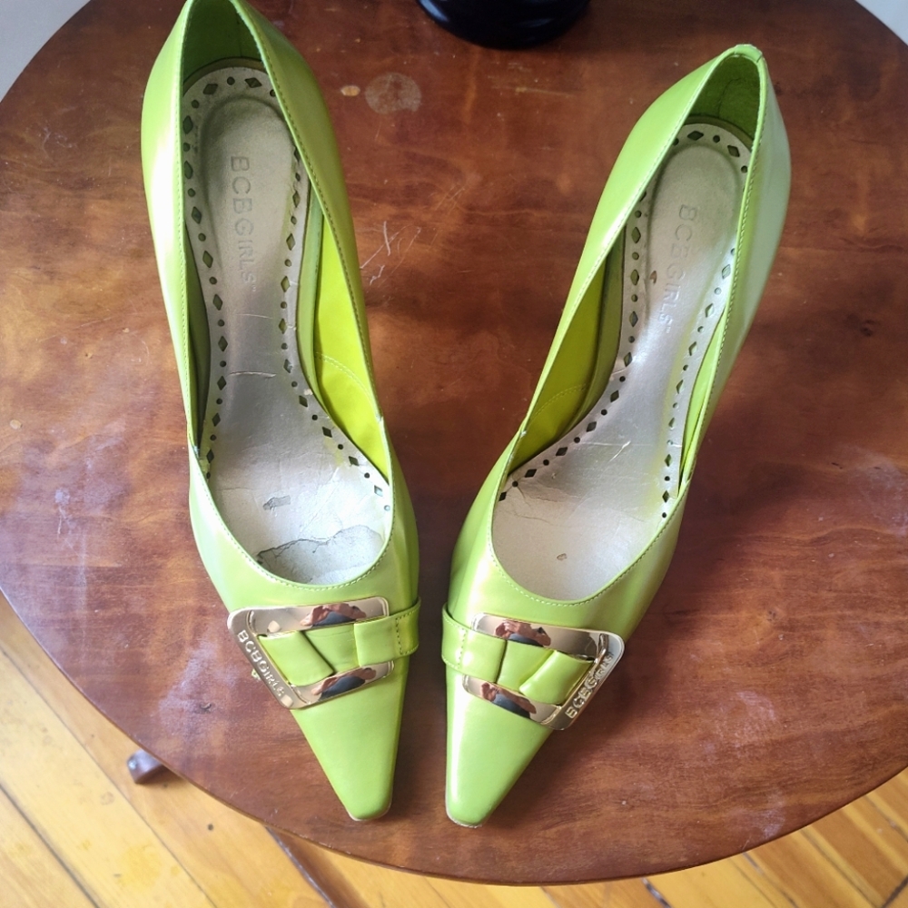 BCBGIRLS pointed toe stiletto heels in chartreuse green